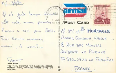 Ft. Lauderdale, Florida — praia e pôr do sol — Murphy Bros. Press, Inc. #ML7003 — Verso
