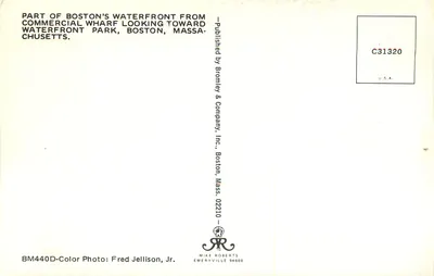 Waterfront de Boston — vista do Commercial Wharf para o parque — editor Bromley & Company, n° C31320 — Verso