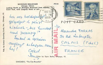 Michigan Boulevard — Chicago, Illinois — Pub. by Cameo Greeting Cards, Inc. — Verso