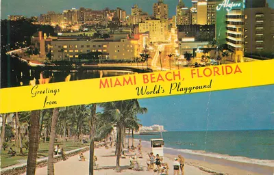Miami Beach, Florida — vue nocturne de Lummus Park et plage — éditeur MURPHY BROS. PRESS, INC. n° 70C62