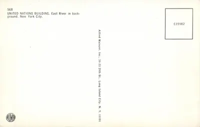 Bâtiment des Nations Unies — New York City — Alfred Mainzer Inc. — Verso