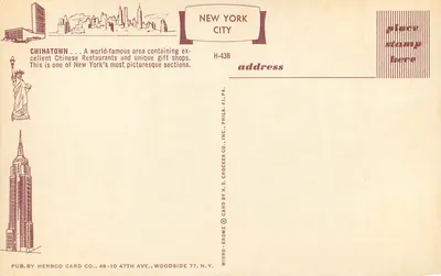 Chinatown, Nova York City — rua movimentada com restaurantes chineses — H.S. Crocker Co. Inc., Phila. 41, PA — Verso