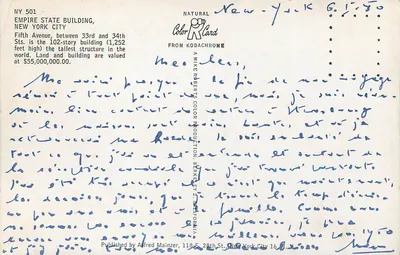 Edifício Empire State — Nova York — Carta de cor natural, NY 501 — Verso