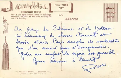 Nova Iorque — Rockefeller Center — HerbcO Card Co. H-454 — Verso