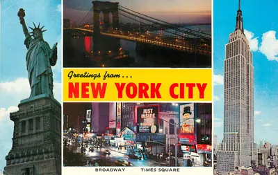 Estátua da Liberdade, Ponte de Brooklyn, Empire State Building — Broadway, Times Square — Nester's Map & Guide Corp.