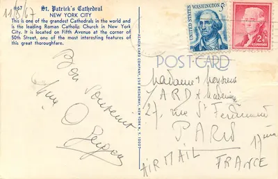 Catedral de St. Patrick — Nova York — Acadia Card Company, n° #67 — Verso