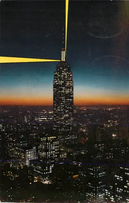 Empire State Building à noite — H-410 — Publicado por Herbco Card Co.