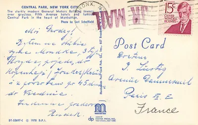 Central Park, New York City — vue des tours modernes de General Motors au-dessus du parc — Dexter Press, Inc. N° DT-53697-C — Rewers