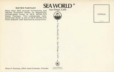 Water Fantasy — SEA WORLD, San Diego, Califórnia — C29919 — Verso