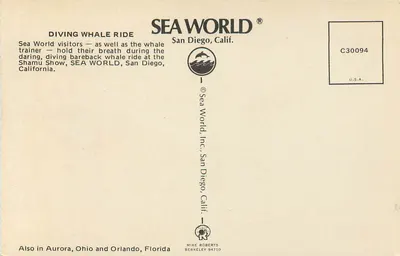 Diving Whale Ride — Sea World — San Diego, Calif. — Rückseite