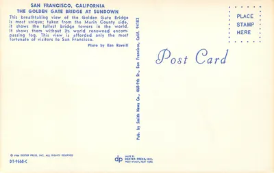 Golden Gate Bridge — SUNDOWN — Dexter Press, Inc. n° DT-9668-C — Verso