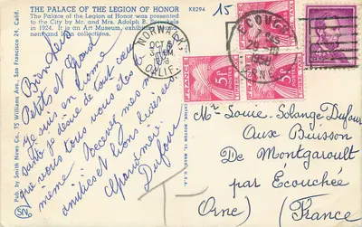 Pałac Legii Honorowej, San Francisco, Kalifornia — wydawca Smith News Co., n° SF 54 — Rewers