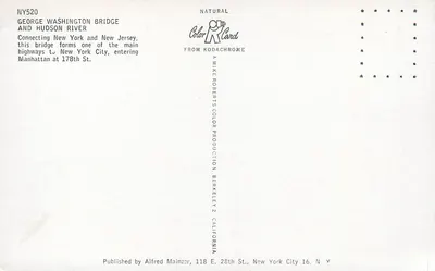 George Washington Bridge — Rio Hudson — Alfred Mainzor, NY520 — Verso