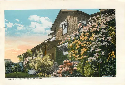 Seaside Boulevard — view of palm trees and promenade — Home of Stewart Edward White — house with flower garden — Back