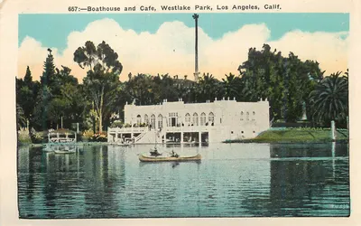 Boathouse and Cafe, Westlake Park, Los Angeles, Califórnia — 657 — editor não identificado