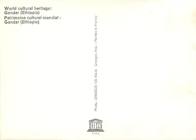 Gondar — Patrimônio cultural mundial — UNESCO Paris — Verso