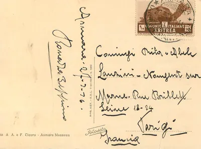 Asmara (Colônia Eritreia) - Edifício da Correios - Editor A. A. e F. Cicero — Verso