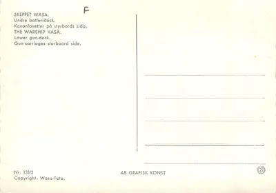 Statek Vasa — rufa, burtka — AB Grafisk Konst, nr 133/3 — Rewers