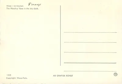 Wasa w stoczni — Finlandia — AB GRAFISK KONST, n° 133/2 — Rewers