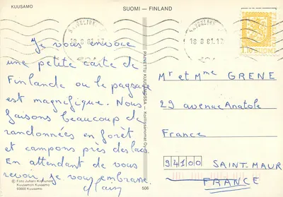 Kuusamo — Finlândia — editor Painehtu Kuusamoon Oy, n° 506 — Verso