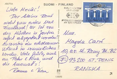 Joutsasa — paisagem lacustre e igreja — editor Nyklässningen — Verso