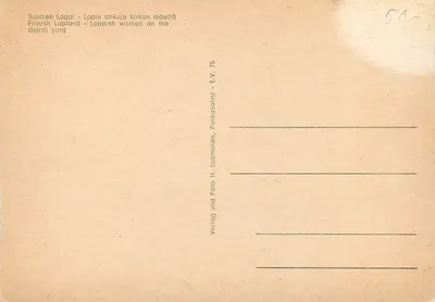Finse Lappi — Lappes vrouwen in het kerkhof — H. Laamannen, Punkasalmi, E.V. 75 — Achterkant