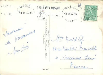 Vista aérea de Värtsilä — Finlândia — editor Saarinen, n° 1513 — Verso