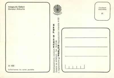Dançarino Adouma — Gabão — Editor: Images du Gabon, série A 100 — Verso