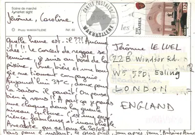 Mercado no Senegal — Vendedora de frutas — Cartas Postais WAKHATILENE Ref. 60 — Verso