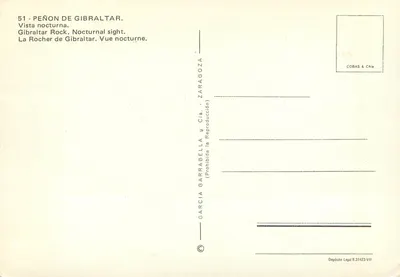 Peñón de Gibraltar — Vista noturna — Garcia Garrabella & Cía. n°51 — Verso