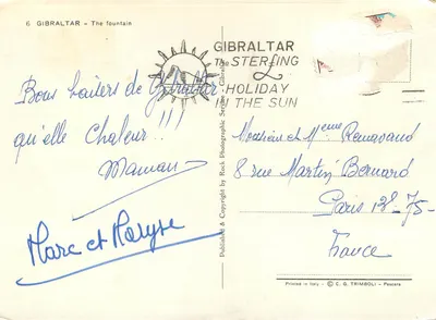 Gibraltar — A fonte — editor C. G. TRIMBOLI, Pescara — Verso