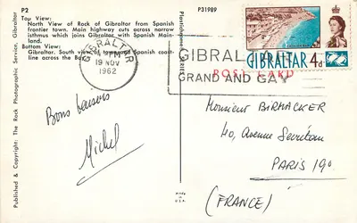 Gibraltar — Le Rocher — Witaj z Gibraltaru w Morzu Śródziemnym — seria Plastichrome P2 — Rewers