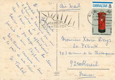 Gibraltar — Saudações de GIBRALTAR — editor Krüger, n°988/54 — Verso