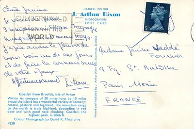 Goatfell z Brodick, wyspa Arran — widok panoramiczny — J. Arthur Dixon Ltd. — Rewers
