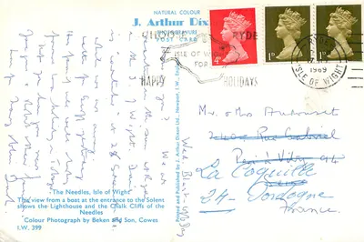 Les Épines, Wyspa Wight — fara i skały wapienne — J. Arthur Dix, nr I.W. 399 — Rewers