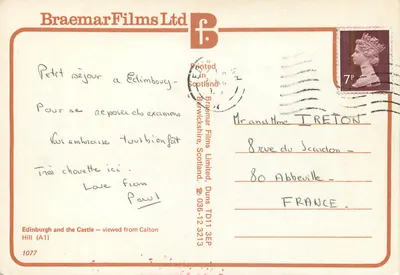 Edimburgo e o castelo — vista desde o Calton Hill — Braemar Films Ltd, n°1077 — Verso
