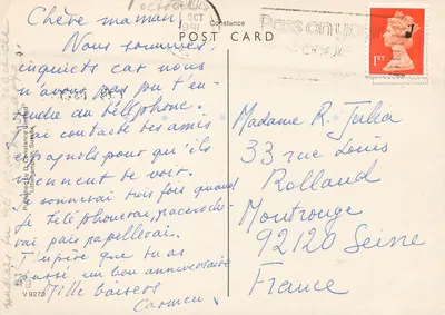 Worthing — Saudações de Worthing — Publicado por D. Constance Limited — Verso