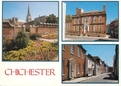 Chichester — vista da catedral, do jardim do Bishop's Palace e de uma rua — editor Postcard