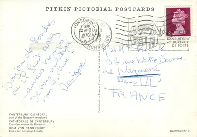 Catedral de Canterbury — um dos vitrais de Bossanyi — Pitkin Pictorial Postcards — Verso