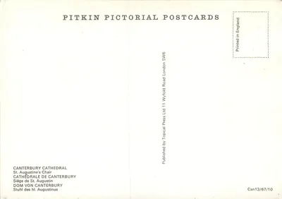 Katedra Canterbury — Miejsce św. Augustyna — Pitkin Pictorial Postcards — Rewers