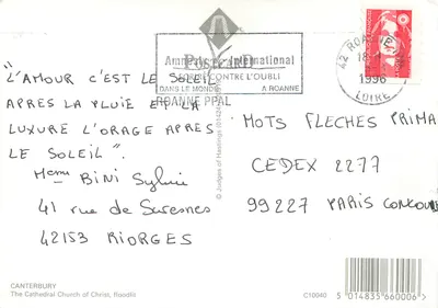 Canterbury — Catedral de Cristo, inundada — Amnesis International — Reverso