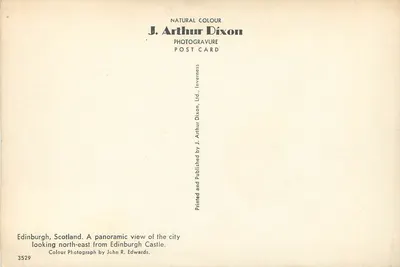 Edynburg, Szkocja — widok panoramiczny na północny wschód z zamku — J. Arthur Dixon, nr 3529 — Rewers