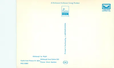 Edynburg w nocy — widok nocny z zamku i ulic — J. Arthur Dixon — Rewers