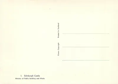 Castelo de Edimburgo — vista panorâmica — Ministério dos Edifícios Públicos e Obras, n°1 — Verso
