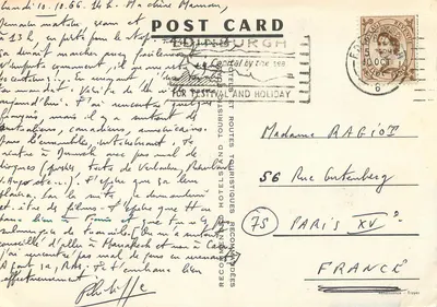 Carte postale turística - Crossing France by the London-Geneva Road - British-Swiss Road - editor Renaissance - Troyes — Verso