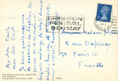Tarjeta postal moderna El Pavillon Real de Brighton La sala diseñada por John Nash 1820 — Reverso