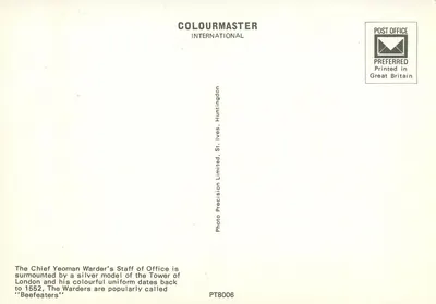 Kapitan Yeoman Warder, Wieża Londynu — COLOURMASTER INTERNATIONAL, PT8006 — Rewers