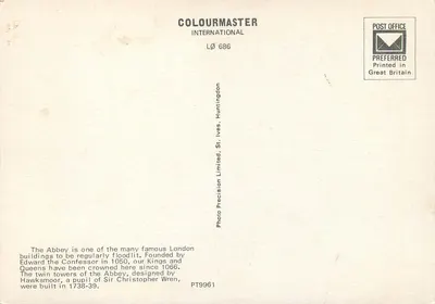 Westminster Abbey, London — oświetlona — Colourmaster International LØ 686 — Rewers