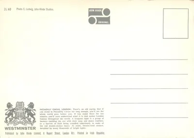 Piccadilly Circus — Londres — John Hinde Original 2L 60 — Verso