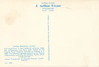 Chelsea Pensioners — Hospital Real de Chelsea — J. Arthur Dixon Ltd. — Verso